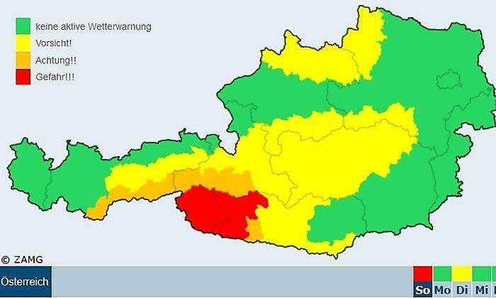 In Osttirol und Teilen Kärntens gilt nach wie vor höchste Wetterwarnstufe