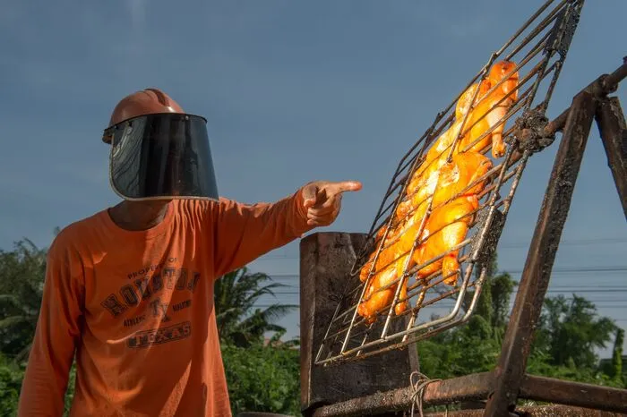 Für seine Grillhendl "Sunny Side Up" nutzt er einzig und alleine die Kraft der Sonne - und etwa 1000 bewegliche Spiegel - mit denen er die Sonnenstrahlen auf die marinierten Hühner richtet...