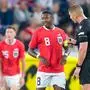 LINZ,AUSTRIA,07.SEP.23 - SOCCER - OEFB international friendly match, Austria vs Moldova. Image shows David Alaba (AUT) and referee Robert Jones (ENG).
Photo: GEPA pictures/ Christian Moser