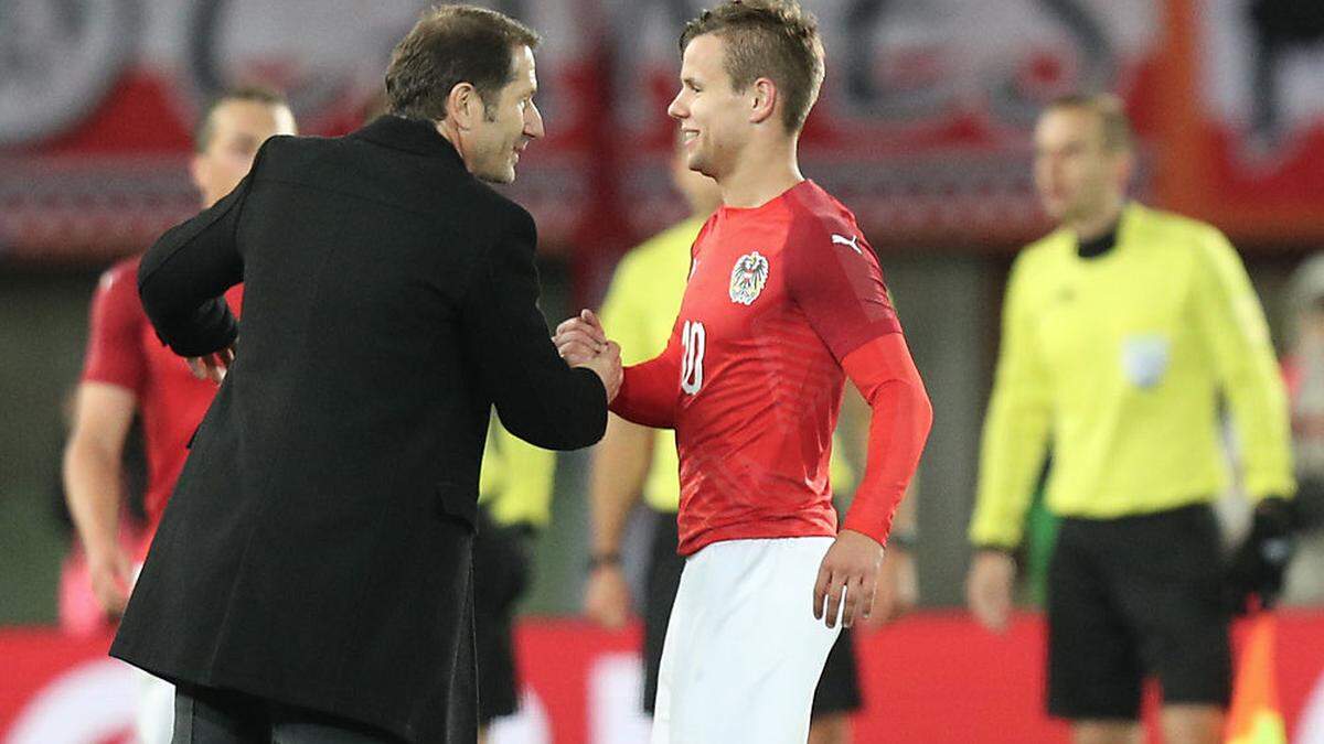 Österreich besiegte Uruguay bei der Foda-Premiere mit 2:1, Louis Schaub (rechts) erzielte das entscheidende Tor