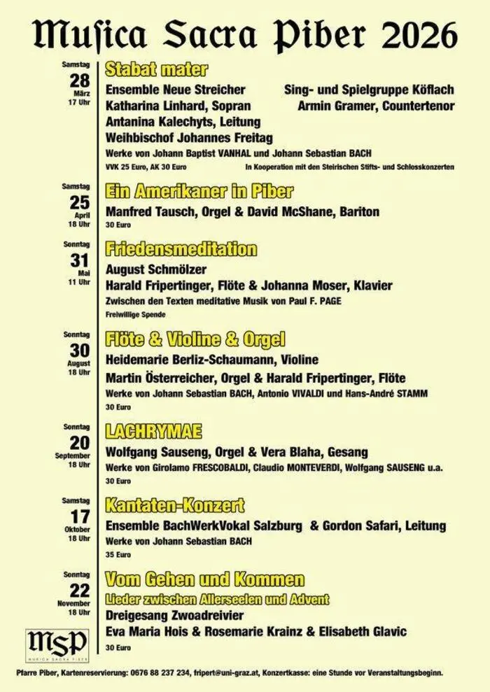 Das Jahresprogramm von Musica Sacra Piber