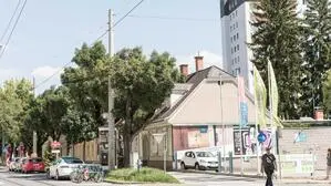 Die Kreuzung Leonhardstraße / Reiterweg mit den zweistöckigen Vorstadthäusern