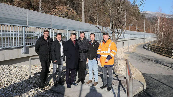 Stadtbaudirektor Heimo Berghold, Claus Hiebler, Bürgermeister Kurt Wallner, Horst Walcher, August Hörbinger und Ilija Juric (Swietelsky), von links