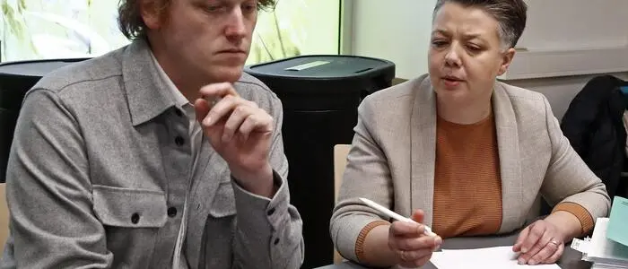 Olga Voglauer und Stefan Samonig, Spitzenkandidat für die Wahlen in Klagenfurt