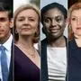 Ex-Finanzminister Rishi Sunak (l.), Außenministerin Liz Truss, Handelsstaatssekretärin Penny Mordaunt (r.) und die Abgeordnete Kemi Badenoch (2 v. r.). 