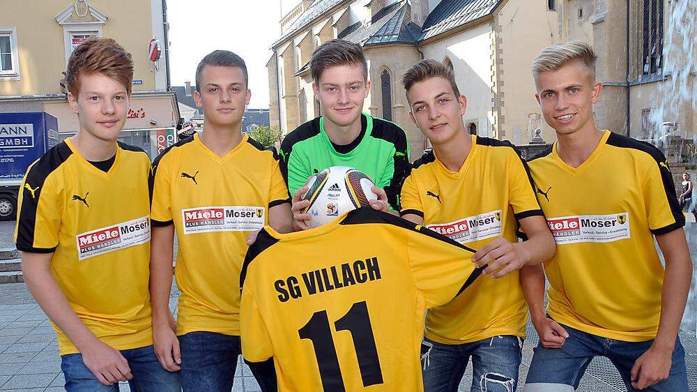 Sebastian Mauch, Bilal Memic, Luca Jost, Patrick Ronnacher und Noah Achatz (von links) zählen zu Villachs Fußball-Talenten