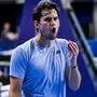 Dominic Thiem ärgerte sich im Duell mit Yannick Hanfmann | Austria's Dominic Thiem reacts after a point against Germany's Yannick Hanfmann during their Antwerp ATP tennis tournament second round match against  in Antwerp, on October 19, 2023. (Photo by LAURIE DIEFFEMBACQ / Belga / AFP) / Belgium OUT