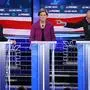 LAS VEGAS, NEVADA - FEBRUARY 19: Democratic presidential candidate Sen. Bernie Sanders (I-VT) (R) gestures as Sen. Elizabeth Warren (D-MA) and former New York City mayor Mike Bloomberg listen during the Democratic presidential primary debate at Paris Las Vegas on February 19, 2020 in Las Vegas, Nevada. Six candidates qualified for the third Democratic presidential primary debate of 2020, which comes just days before the Nevada caucuses on February 22. Mario Tama/Getty Images/AFP