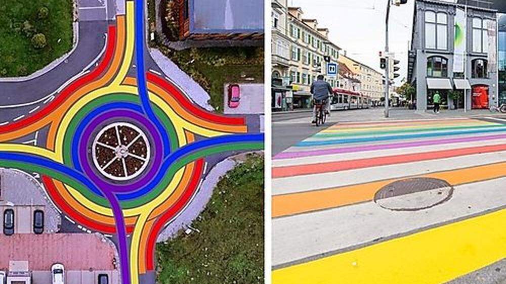 Seiersberg bekommt bunten Kreisverkehr, Graz hat schon Regenbogen-Zebrastreifen