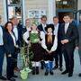 Gabriel Obernosterer, Isabella Penz, Werner Wölbitsch, Andreas Schuller, Minister Martin Polaschek, Daniel Fellner, Martin Gruber und Leopold Astner mit dem Trachtenpärchen Katharina Millonigg und Mario Kury