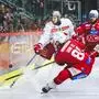 KLAGENFURT,AUSTRIA,05.APR.24 - ICE HOCKEY - ICE Hockey League, play off final, Klagenfurter AC vs EC Red Bull Salzburg. Image shows Paul Huber (EC RBS), Finn Van Ee and Thomas Vallant (KAC). Photo: GEPA pictures/ Daniel Goetzhaber