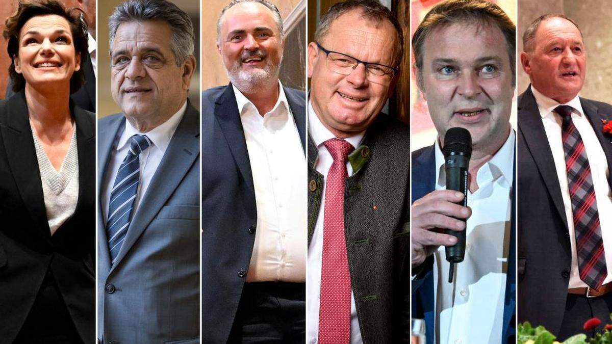 Rendi-Wagner, Mock, Doskozil, Köchl, Babler und Kronlechner (von links)