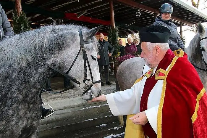 Zur Belohnung gab es für die Lipizzaner Würfelzucker, den Reinprecht austeilte. Für die Reiter und Kutschenbesatzungen gab es ein Stamperl.