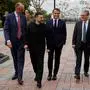 From left: German Chancellor Friedrich Merz, Ukranian President Voloydmyr Zelensky, French President Emmanuel Macron, British Prime Minister Keir Starmer and Polish Prime Minister Donald Tusk walk in the grounds of the Mariynsky Palace in Kyiv on May 10, 2025, during a meeting of European leaders in the Ukranian capital. The leaders of France, Britain, Germany and Poland agreed on May 10, 2025 to call on Russia to accept a 30-day unconditional ceasefire starting Monday, Kyiv said. (Photo by Ludovic MARIN / POOL / AFP)