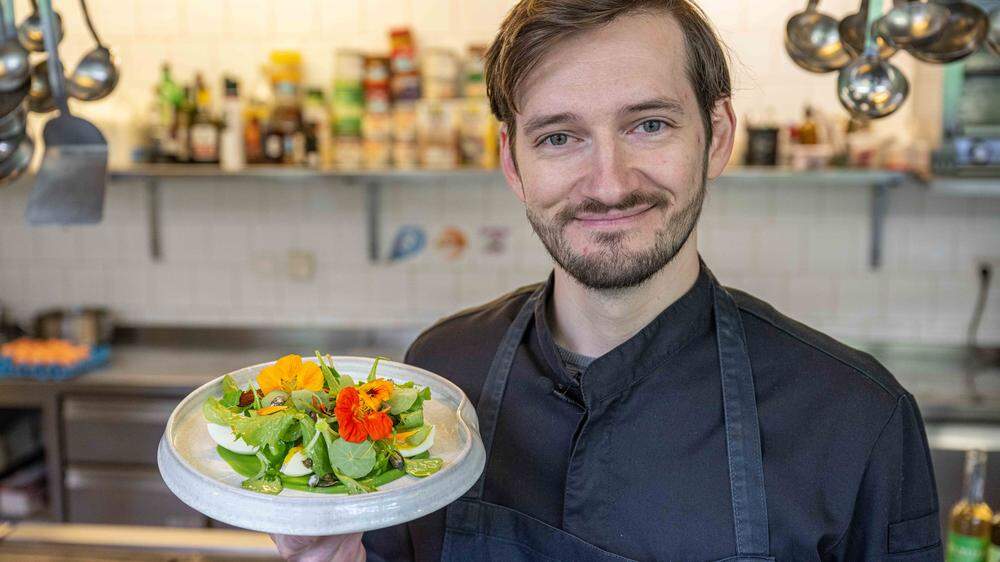 Einfach genial: Saziani-Küchenchef Christoph Mandl und sein durch und durch grüner Genuss