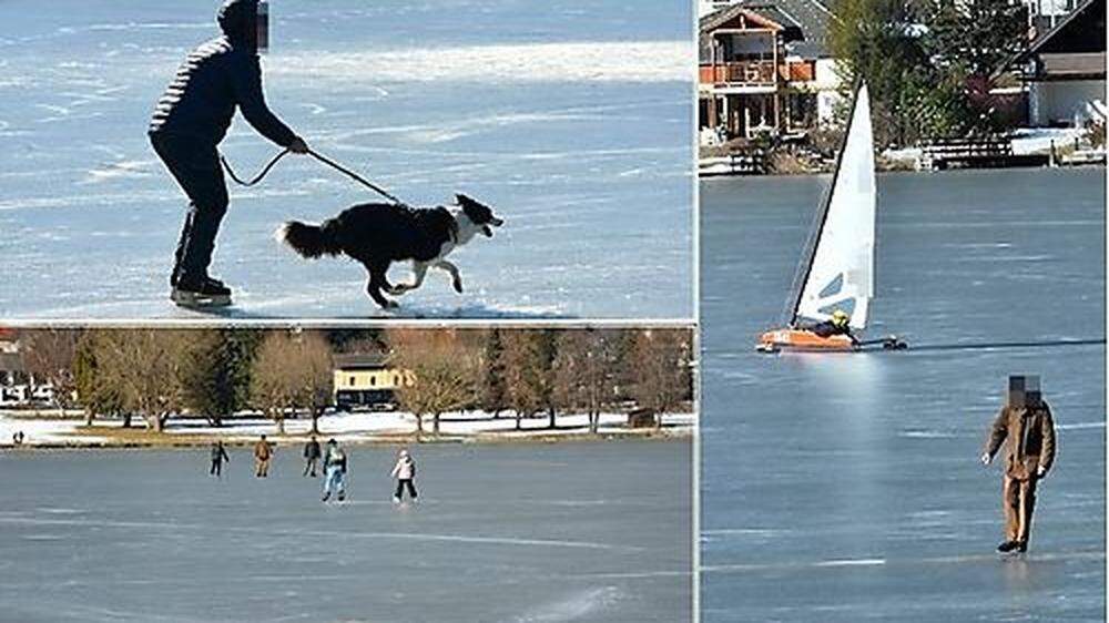 Obwohl verboten tummeln sich immer wieder Eisläufer und Spaziergänger auf dem See