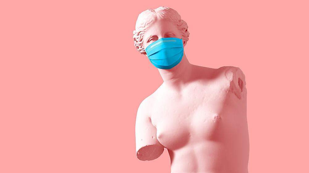 3D Model Aphrodite With Medical Mask On Pink Background