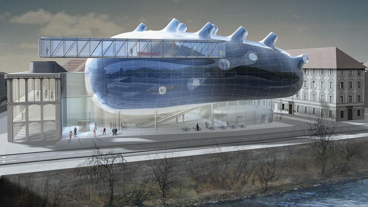 Das Grazer Kunsthaus, noch als reines Konzept. Nach langer Bauzeit wurde es im Herbst 2003 eröffnet