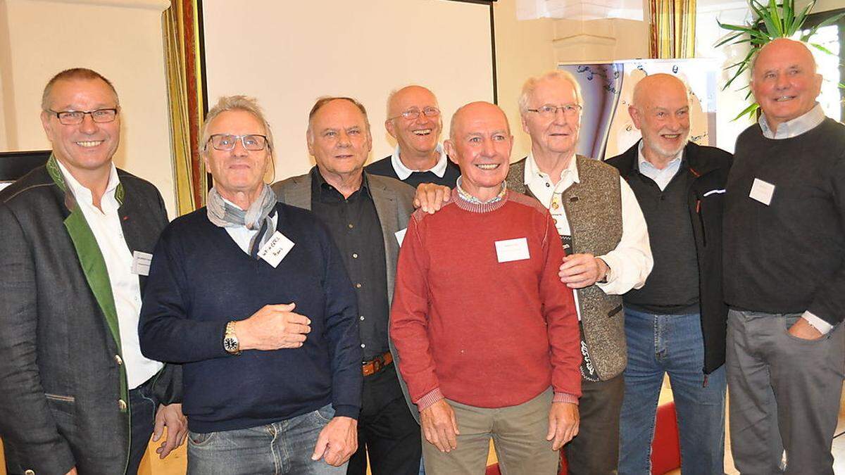 Gailberger mit Wegbereitern des Vereins: Hans Weinzerl (St. Paul), Josef Tassotti (Firma Kontinentale), Raimund Ferencic (Velden), Hans Mößlacher (Weißenstein), Horst Fischer (TRM), Manfred Hess (Hawle), Karl Müller (Paternion)