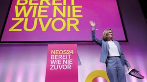 NEOS-Chefin Beate Meinl-Reisinger während der Bundesmitgliederversammlung der NEOS am Samstag in Graz