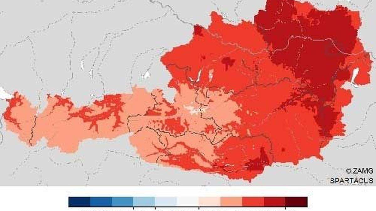 Temperatur im Jahr 2019: Abweichung der Temperatur vom vieljährigen Mittel 1981-2010