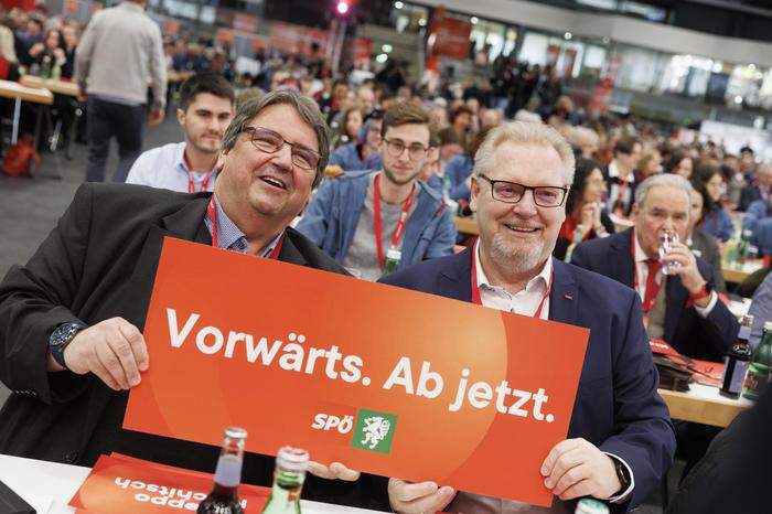 Josef Muchitsch (Gewerkschaft Bau-Holz) und Horst Schachner (ÖGB) am Landesparteitags