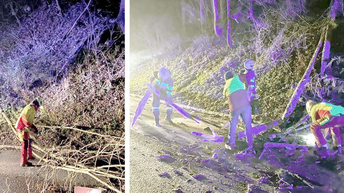 Die Feuerwehr Kathrein hatte in der Nacht zwei Bäume von der L 353 wegzubringen