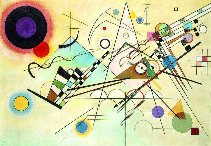 Komposition VIII, 1923“, Wassily Kandisky:  Werke wie dieses sind das Ergebnis des Farbenhörens des Malers. 