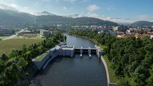 Der Baustart für das Murkraftwerk Leoben-Ost soll im Herbst 2026 erfolgen (Rendering)