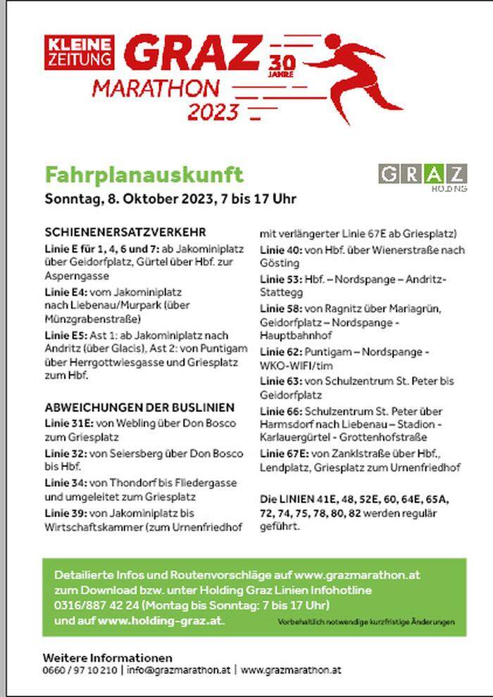 Fahrplanauskunft zum Graz Marathon