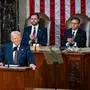 President Donald Trump addresses a joint session of Congress as Vice President JD Vance and House Speaker Mike Johnson listen at the U.S. Capitol in Washington DC on Tuesday, March 4, 2025. PUBLICATIONxINxGERxSUIxAUTxHUNxONLY WAP20250304611 ANNABELLExGORDON