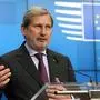 EU commissioner for Budget and Administration Johannes Hahn gives a speech during a press conference following a General Affairs Council meeting at the EU headquarters in Brussels on February 17, 2020. (Photo by Franois WALSCHAERTS / AFP)