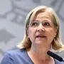 Judith Schwentner (Die Grünen) bei der Pressekonferenz nach Bekanntgabe des vorläufigen Wahlergebnisses im Rathaus