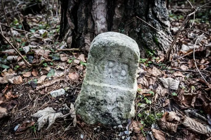 Ein Grenzstein der Kronprinz-Rudolf-Bahn, die hier vorbeiführte