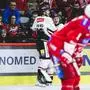 KLAGENFURT,AUSTRIA,03.MAR.24 - ICE HOCKEY - ICE Hockey League, Klagenfurter AC vs Pioneers Vorarlberg. Image shows the rejoicing of Guus van Nes and Steven Owre (Feldkirch).
Photo: GEPA pictures/ Daniel Goetzhaber