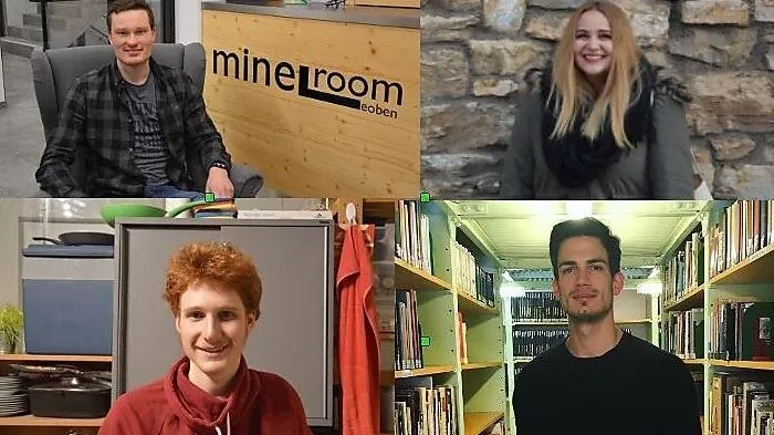 Studenten in Leoben: Sondre Olsson (oben links), Marlene Wallisch (oben rechts), Timotheus Steiner (unten links) und Daniel Ginter (unten rechts)