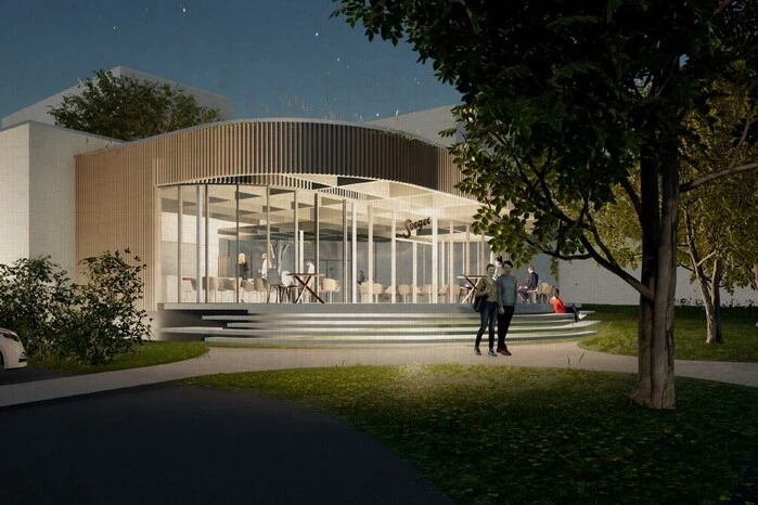 Der Sorger-Pavillon wird innen rund 40 Sitzplätze bieten.