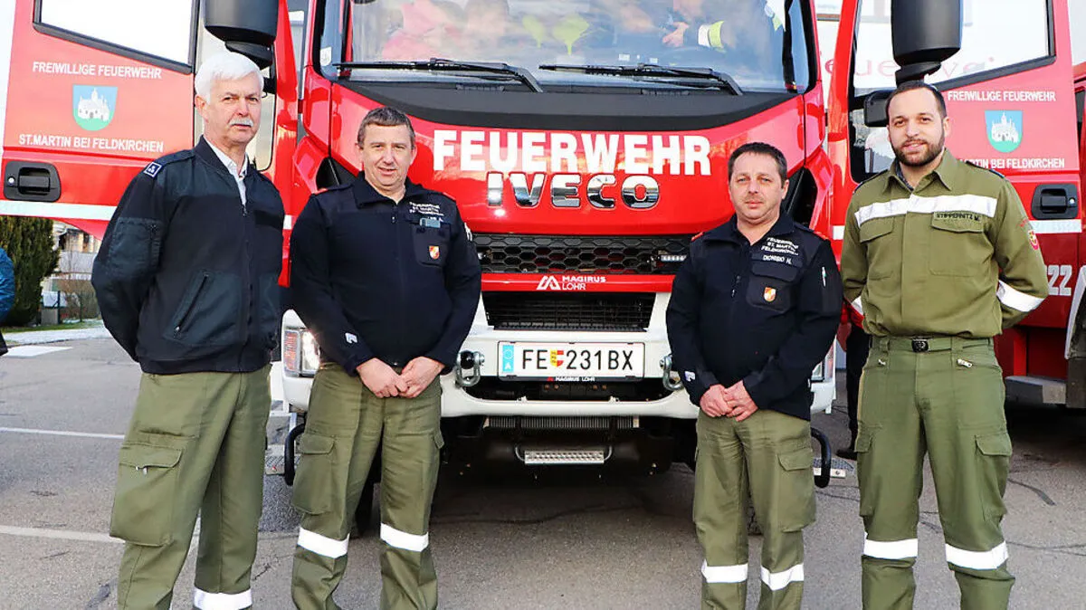 Von links: Kameraden der Feuerwehr St. Martin: Hermann Maier (Kassier), Andreas Rössler (stellvertretender Kommandant), Kommandant Horst Dionisio und Matthias Stippernitz (Kameradschaftsführer)