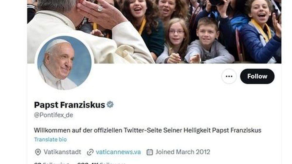Das Twitter-Profil von Papst Franziskus