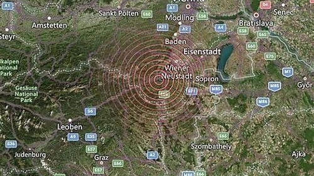 Darstellung der seismischen Aktiviäten in Gloggnitz