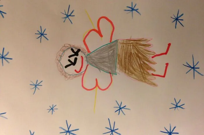 "Das Christkind freut sich schon auf Weihnachten".Weihnachtsbild gemalt von Marlene Reitmann (5), Klagenfurt.