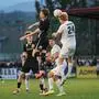 VOITSBERG,AUSTRIA,11.APR.25 - SOCCER - ADMIRAL 2. Liga, ASK Voitsberg vs SK Sturm Graz II. Image shows Peter Kiedl (Sturm II) and Dominik Kirnbauer (Voitsberg).
Photo: GEPA pictures/ Wolfgang Grebien
