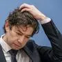 Christian Drosten, Director of the Institute of Virology, Charité Berlin, takes part in a press conference on the current situation in the Corona pandemic in Berlin, Germany, Friday, Jan.22, 2021. (Michael Kappeler/dpa Pool via AP)