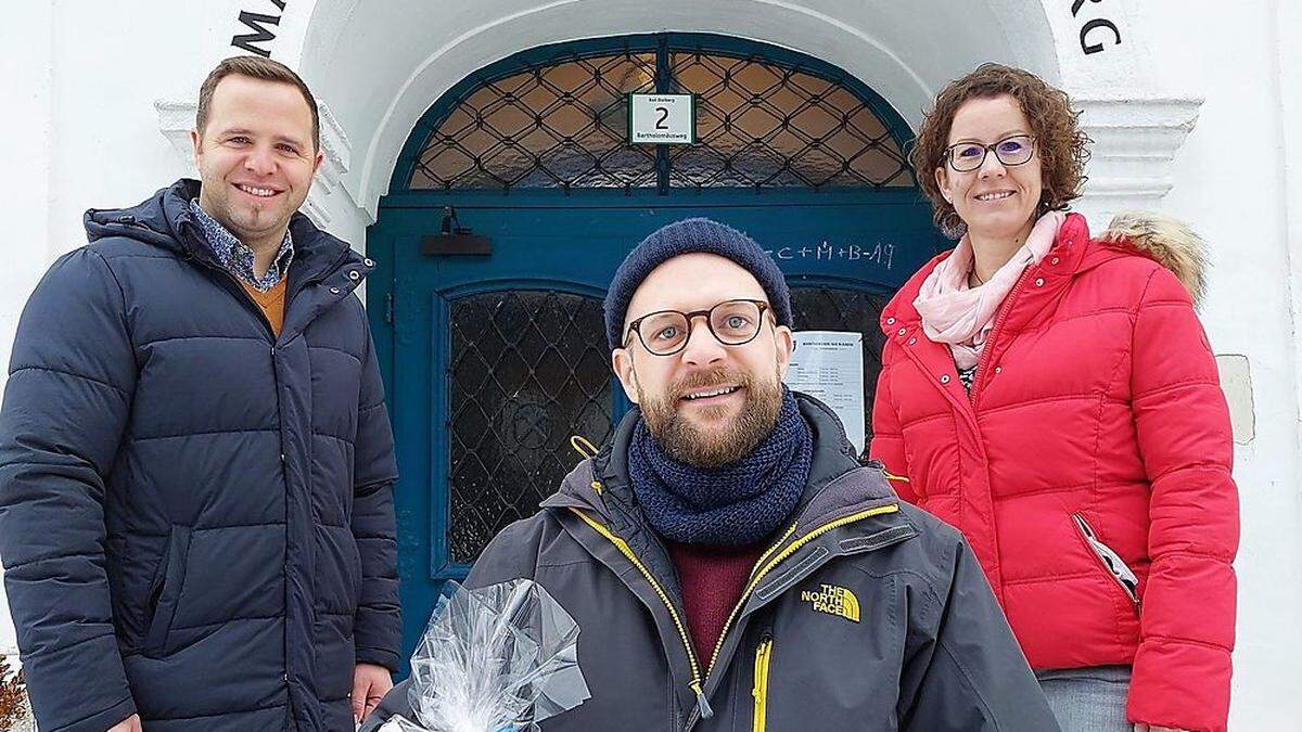 Bad Bleibergs Bürgermeister Christian Hecher (links) mit Michael Keuschnig und Karin Fischer  