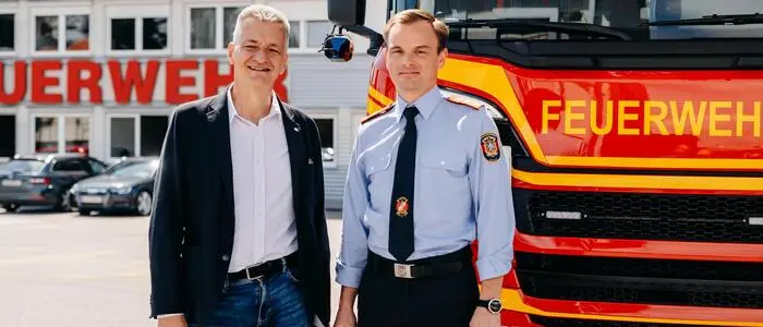Stadtrat Manfred Eber (KPÖ) und Branddirektor Gernot Ranftl