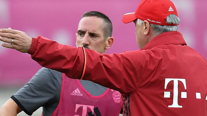 Franck Ribery (links), Carlo Ancelotti