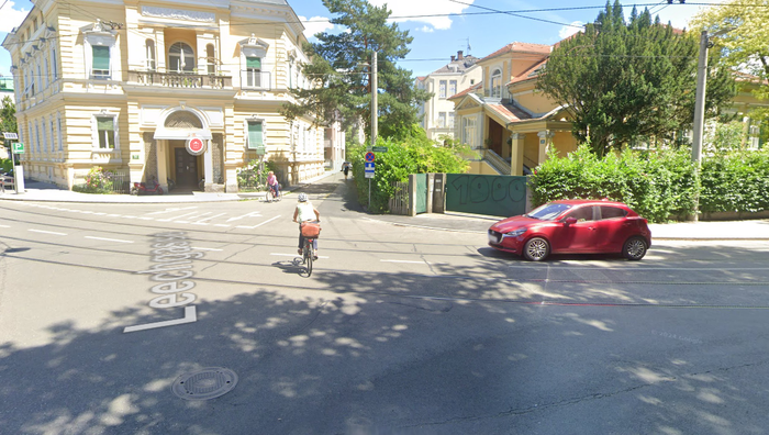 An dieser Stelle - Ecke Hartenaugasse/Leechgasse - ereignete sich der Unfall