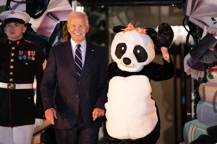 Präsidentengattin Jill Biden verkleidete sich als Panda. Es war ein zeitgemäßes Kostüm: Der Zoo von Washington hat seit Kurzem nach rund einem Jahr Pause wieder zwei Pandas aus China. 