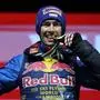 Stefan Kraft, of Austria, celebrates his gold medal at the ski flying world championships, at the Kulmkogel mountain in Bad Mitterndorf, Austria, Saturday, Jan. 27, 2024. (AP Photo/Matthias Schrader)
