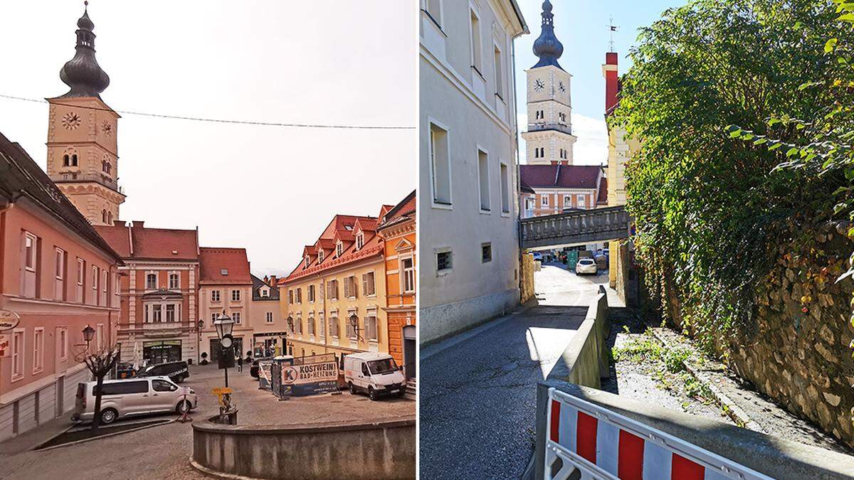 Erst im Zuge der Sanierung des Getreidemarktes in Wolfsberg muss der Besitzer der Stützmauer bei der Schlossbrücke diese sanieren 